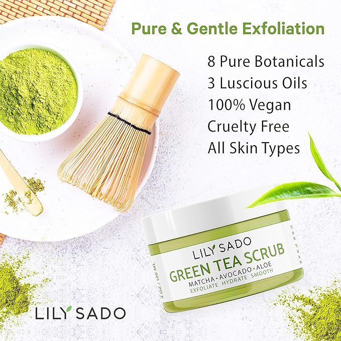 LILY SADO MATCHA MADE IN HEAVEN™ Sugar Facial Scrub - Best Daily Facial Exfoliating Cleanser for Women & Men - Vegan Face Wash Exfoliates Skin, Treats Acne, Reduces Pore Size - 4 oz-Velvo Beauty