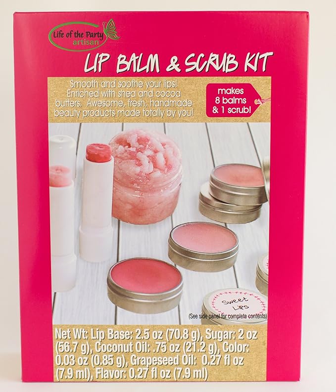 Life of the Party Lip Balm & Scrub Kit, Makes 8 balms and 1 Scrub, 2 Ounces-Velvo Beauty