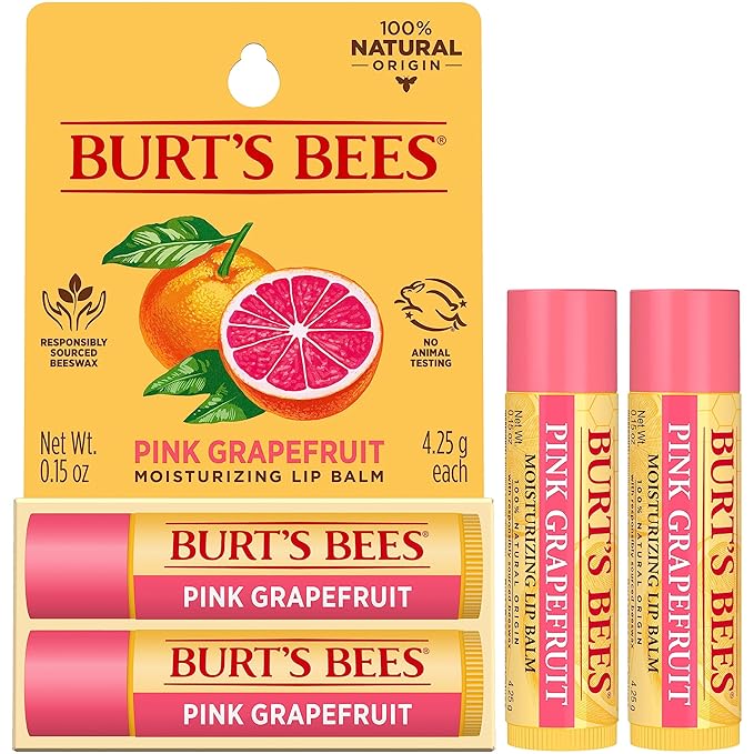 Burt's Bees Lip Balm - Pink Grapefruit, Lip Moisturizer With Responsibly Sourced Beeswax, Tint-Free, Natural Origin Conditioning Lip Treatment, 2 Tubes, 0.15 oz.-Velvo Beauty