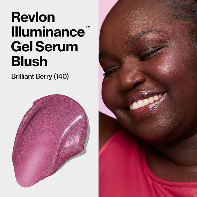 Revlon Illuminance Gel Serum Blush, Visibly Plump Cheeks, Dewy Finish and Hydrates All Day, 140 Brilliant Berry, 0.37 fl oz.-Velvo Beauty