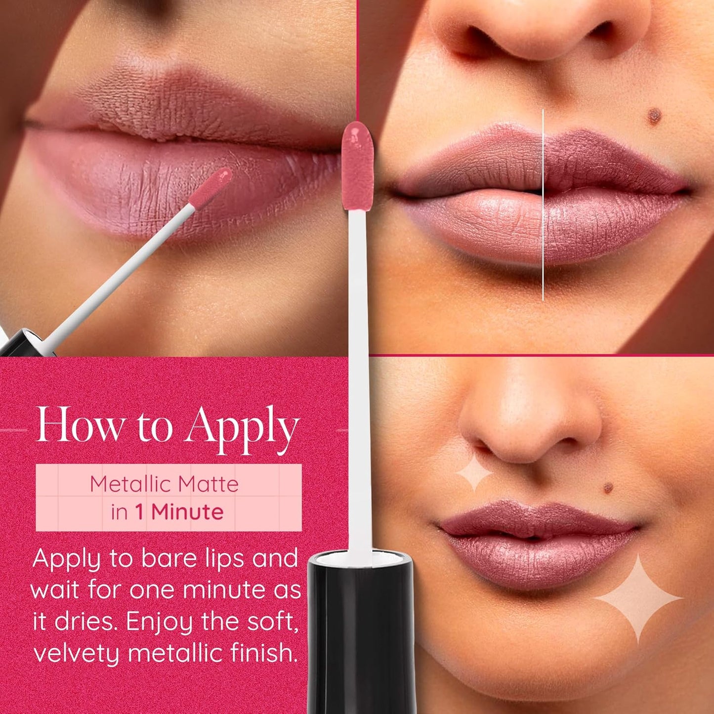 Aromi Metallic Liquid Lipstick | Dusty Rose Lip Color w/Shimmery Finish, Long-Lasting, Waterproof, Nude Berry, Vegan, Cruelty-Free (Pixie Dust)-Velvo Beauty