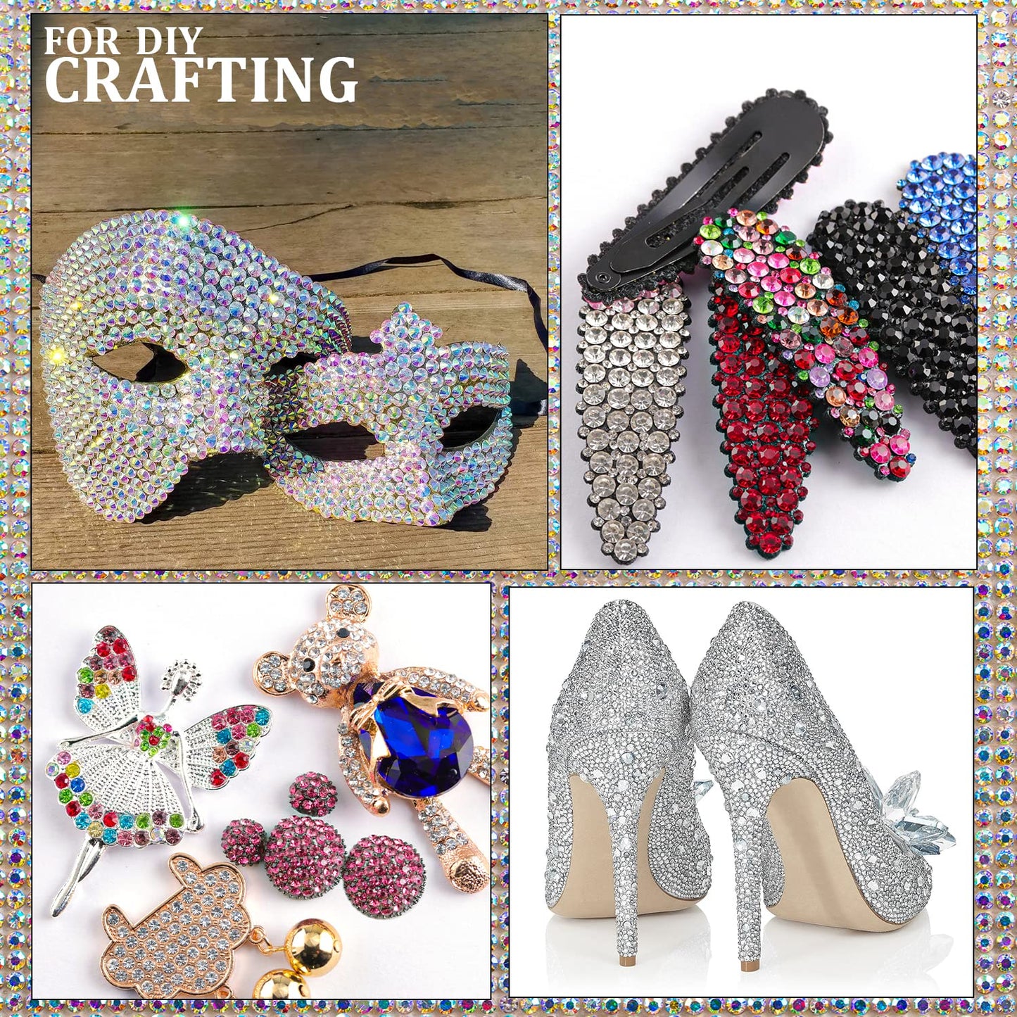 Two Packs of Flatback Rhinestones 4520 Pcs Crystal, Colorful Rhinestones for Nails, Multicolored+ AB+Transparent White Gems with Picker Tools for Bedazzling Nail Crafting Face Makeup-Velvo Beauty