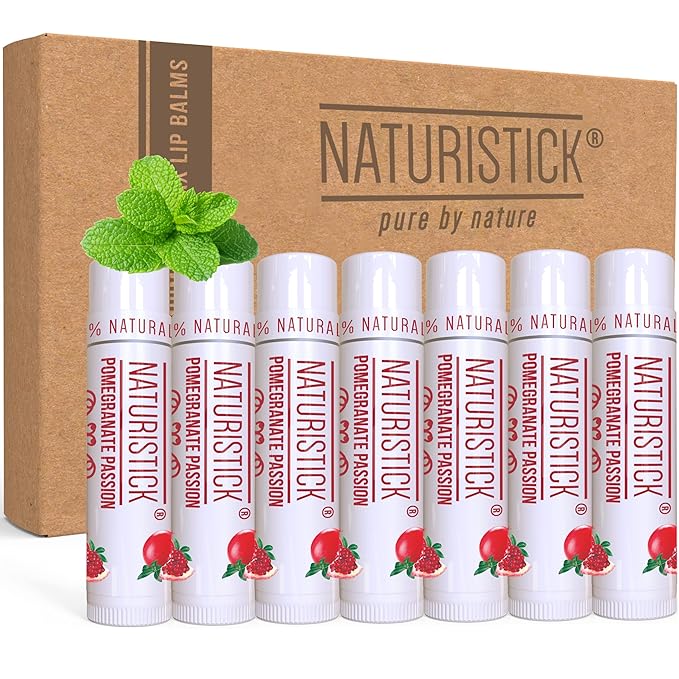 7-Pack Pomegranate Lip Balm Gift Set by Naturistick. 100% Natural Ingredients. Best Beeswax Chapstick for Dry, Chapped Lips. Made in USA-Velvo Beauty