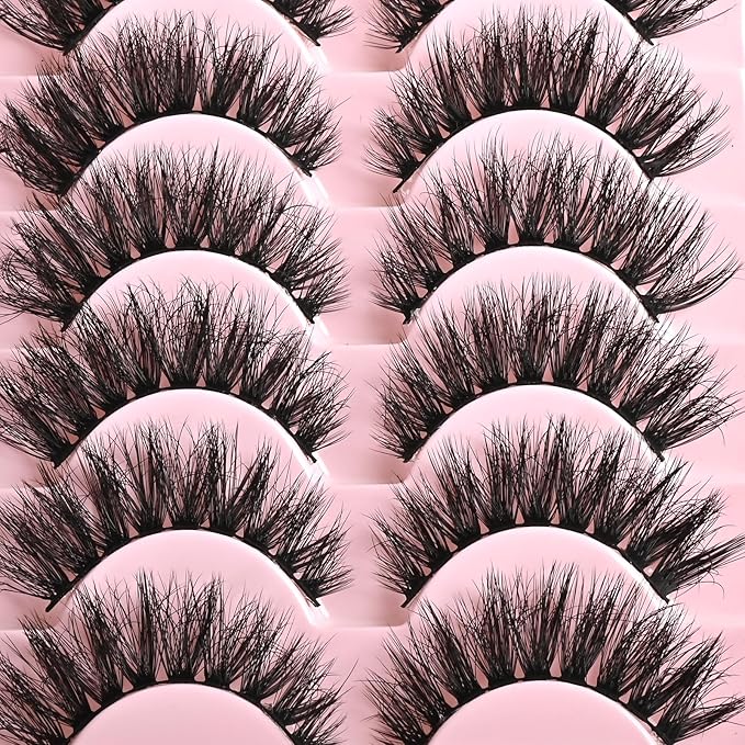 FARRED Wispy Lashes Hybrid Mink Eyelashes 14 Pairs Short Cat Eye Natural Fluffy False Eyelashes Faux Mink Strip Eye Lashes Pack for Daily Makeup (F18 | 8-14 mm)-Velvo Beauty