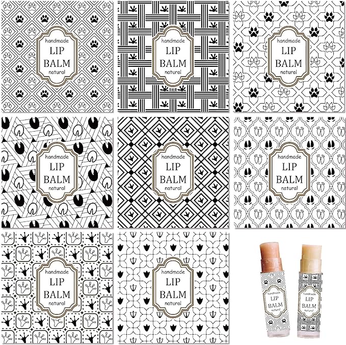 CRASPIRE 80Pcs 8 Styles Lip Balm Sticker Vintage Pattern Self-Adhesive Homemade Lip Balm Labels Vintage Square DIY Label Stickers for Lip Balm Containers Cosmetics Lipsticks-Velvo Beauty