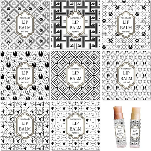 CRASPIRE 80Pcs 8 Styles Lip Balm Sticker Vintage Pattern Self-Adhesive Homemade Lip Balm Labels Vintage Square DIY Label Stickers for Lip Balm Containers Cosmetics Lipsticks-Velvo Beauty
