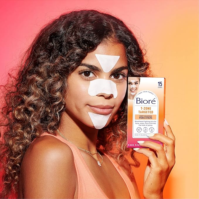 Bioré T-Zone Blackhead Remover Strips, Deep Cleansing Pore Strips, (5 Nose + 5 Face + 5 Chin Strips), Instant Pore Unclogging for the T-Zone Area, 15 Count-Velvo Beauty