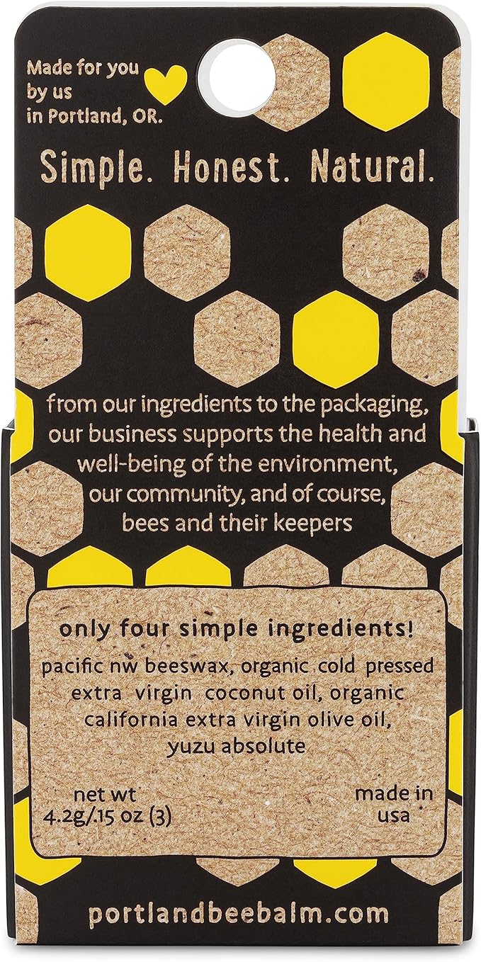 Portland Bee Balm All Natural Handmade Beeswax Based Lip Balm, Yuzu Citrus 3 Count-Velvo Beauty