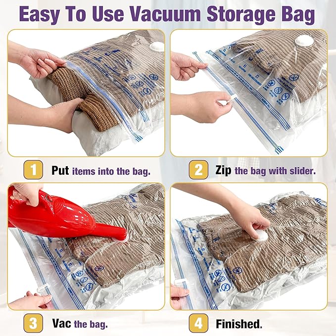 HIBAG Vacuum Storage Bags, 10-Pack Vacuum Seal Bags for Clothing Clothes, Space Saver Bags (2 Jumbo, 2 Large, 2 Medium, 2 Small, 2 Roll-up) with Pump (10-Combo)-Velvo Beauty