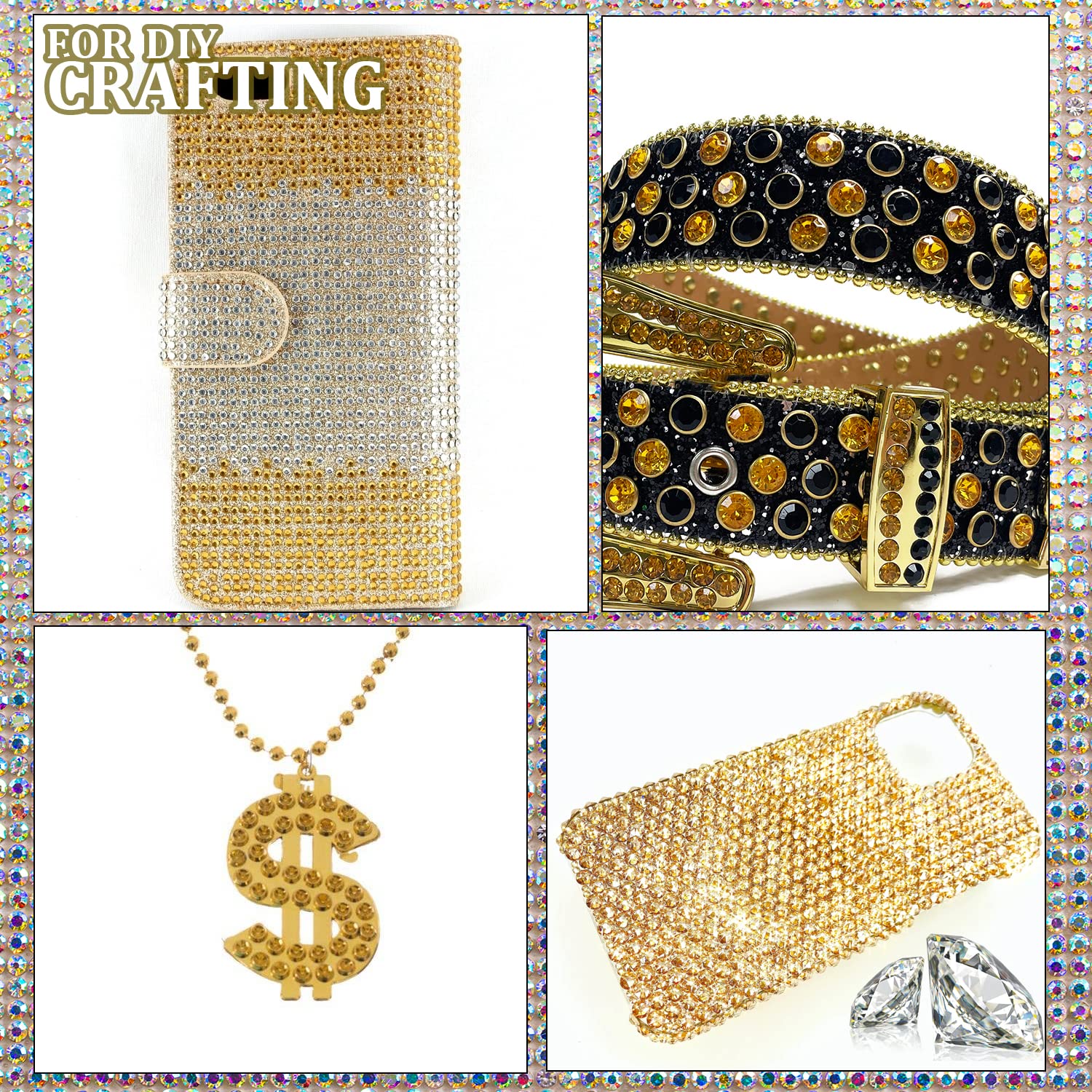 One Pack 2000 Pcs of Flatback Round Golden Yellow Rhinestones 6 Sizes (1.5-6 mm) with Nail Art Rhinestone Picker Pencil and Tweezer for DIY and Salon Use-Velvo Beauty