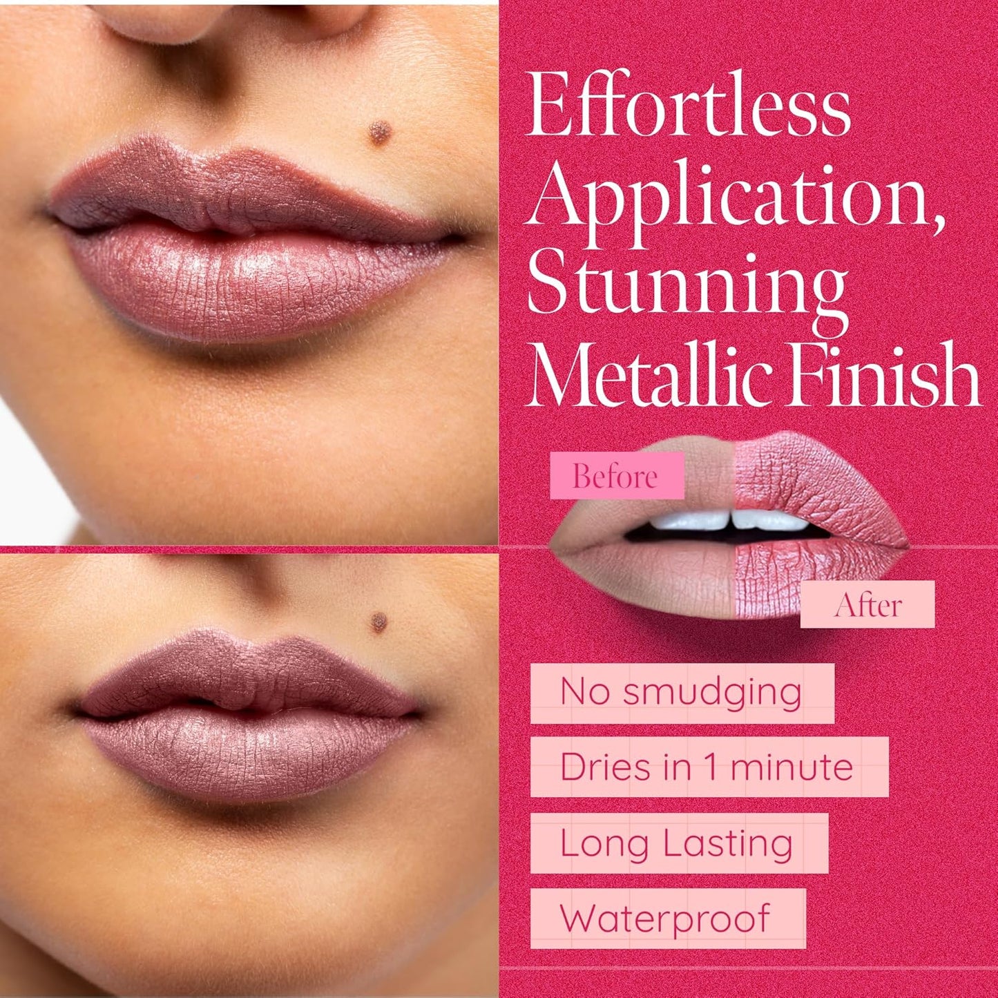 Aromi Metallic Liquid Lipstick | Dusty Rose Lip Color w/Shimmery Finish, Long-Lasting, Waterproof, Nude Berry, Vegan, Cruelty-Free (Pixie Dust)-Velvo Beauty