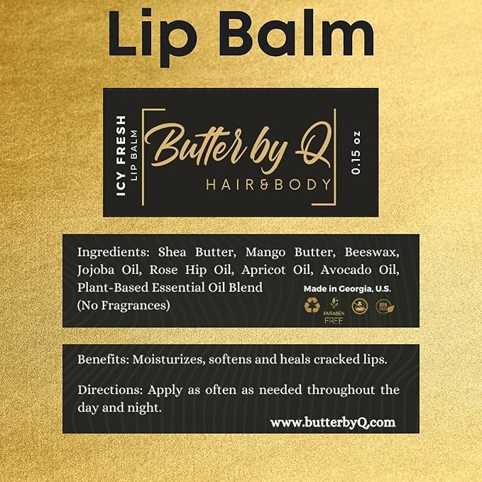 Butter By Q- Icy Fresh Lip Balm- Best Lip Balm, Dry, Chapped Lips. A 100% Natural Alternative to Chapstick. Natural Shea Butter Lip Balm, Lip Moisturizer, and How to Get Rid of Chapped Lips, Kid Safe.-Velvo Beauty