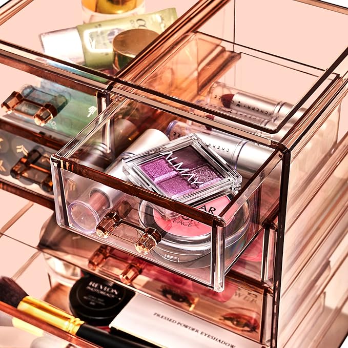 Sorbus Acrylic Makeup Organizer - Organization and Storage Case for Cosmetics Make Up & Jewelry - Big Clear Makeup Organizer for Vanity, Bathroom, College Dorm, Closet, Desk (3 Large, 4 Small Drawers)-Velvo Beauty