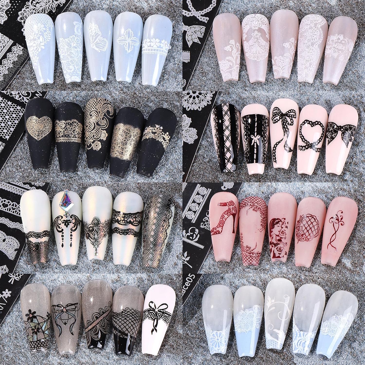 Lace Nail Stamping Plate Set - French Tip Stamp Silicone Nail Stamper Kit Bow Lace Design with Nail Stamp Plates Laser Storage Bag Nail Art Stencil Nail Supplies for Home DIY &Professional Salon-Velvo Beauty