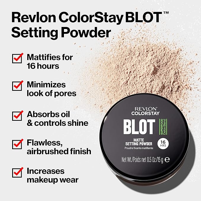 Revlon ColorStay Blot Face Powder, Mattifying, Blurring & Oil Absorbing Setting Powder, Absorb Sebum, Blurs Imperfections and Reduces Pore Appearance, 0.5 oz-Velvo Beauty