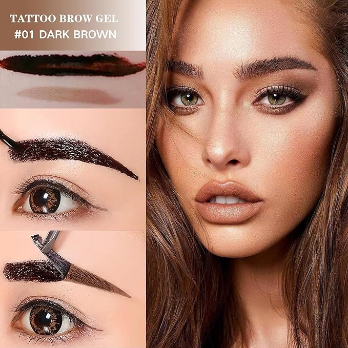 2 Pcs Dark Brown Easy Peel Off Eyebrow Gel, Tattoo Eyebrow Tint, Waterproof & Sweatproof Peel Off Tinted Eyebrow, Long-lasting Natural Color Up to 3 Days, Eyebrow Tattoo for All Skin Types (#01)-Velvo Beauty