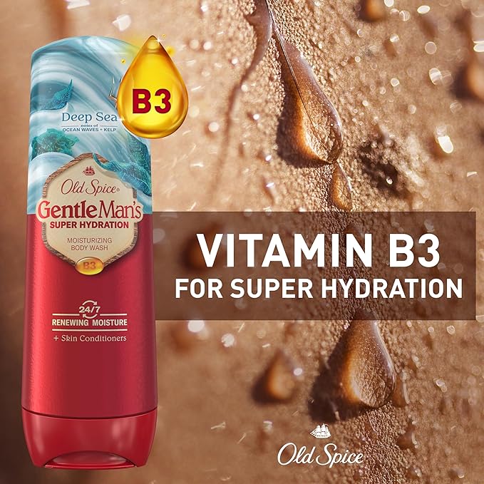 Old Spice Body Wash GentleMan’s Super Hydration for Men, 24/7 Renewing Moisture, Gentle on Skin with Skin Conditioners, Deep Sea with Ocean Waves + Kelp Scent, 20 oz-Velvo Beauty