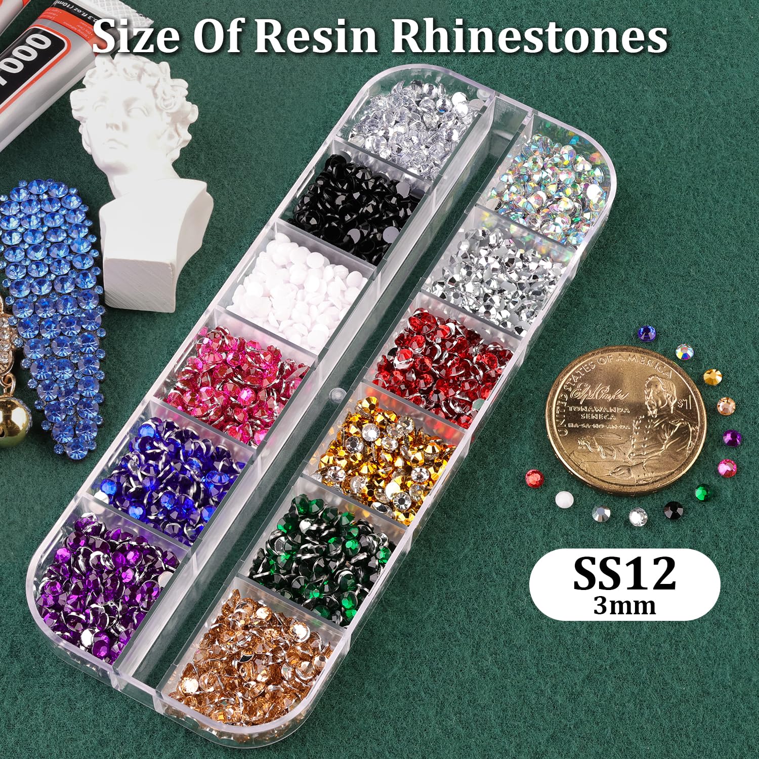 Resin Rhinestones for Crafting with B7000 Jewelry Glue, 1 Box Mix Colors 3mm Flatback Crystals with 3Pcs 10ml Glue for Bedazzling Crafts DIY Nail Art Makeup，Non Hotfix Gems for Clothing Shoes-Velvo Beauty