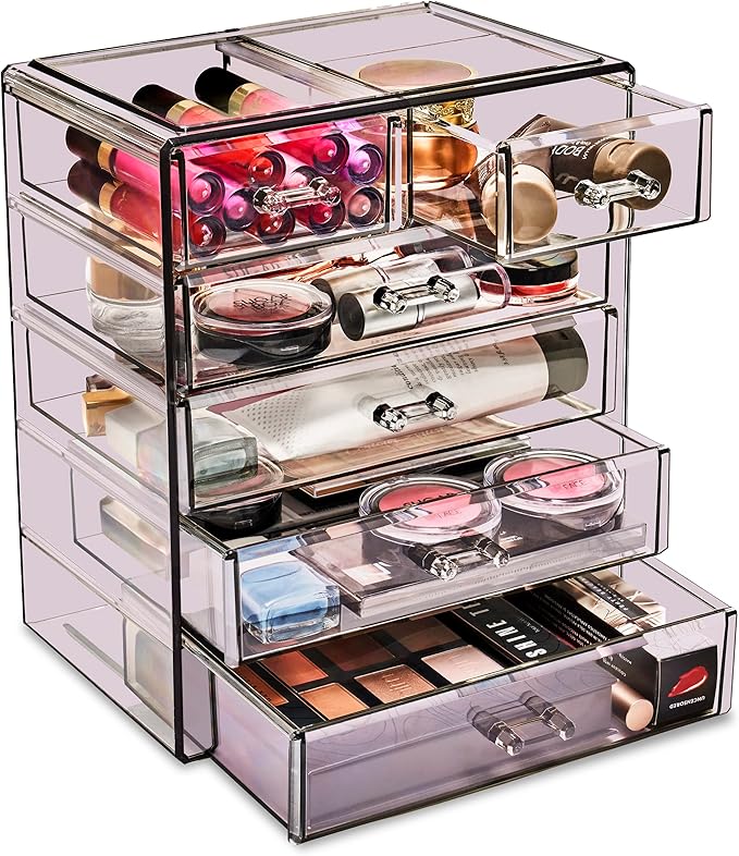 Sorbus Acrylic Makeup Organizer - Organization and Storage Case for Cosmetics Make Up & Jewelry - Big Clear Makeup Organizer for Vanity, Bathroom, College Dorm, Closet, Desk (4 Large, 2 Small Drawers)-Velvo Beauty