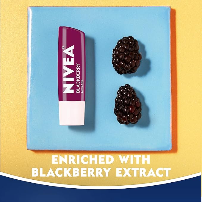 NIVEA Lip Balm, Blackberry Flavored Tinted Lip Balm Stick with Shea Butter and Jojoba Oil, 0.17 Oz, Pack of 4-Velvo Beauty