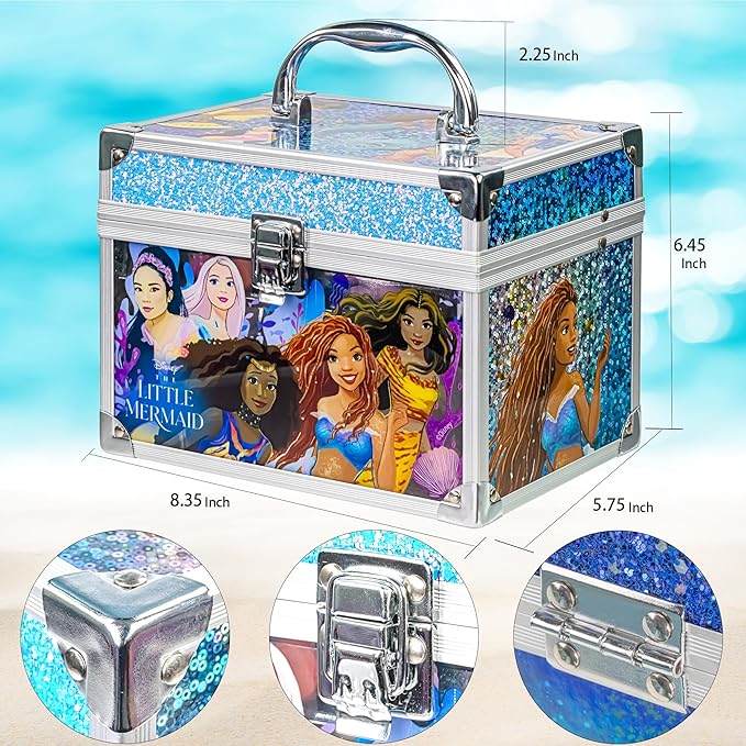 Little Mermaid Train Case Beauty Set, Kids Makeup Kit for Girls, Real Washable Toy Makeup Set, Play Makeup, Pretend Play, Party Favor, Birthday, Toys Ages 3 4 5 6 7 8 9 10 11 12-Velvo Beauty