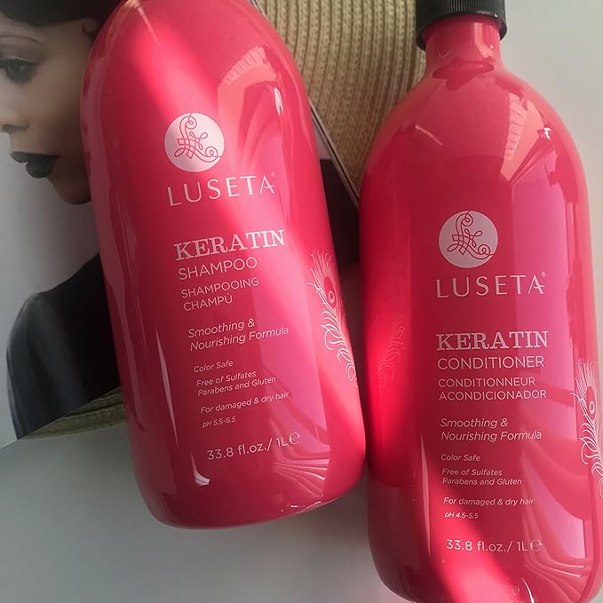 Luseta Keratin Smooth Shampoo and Conditioner Set Moisturizing and Hydrating for Damaged and Dry Hair Prevent Further Breakage Free of Sulfate and phosphate-Velvo Beauty