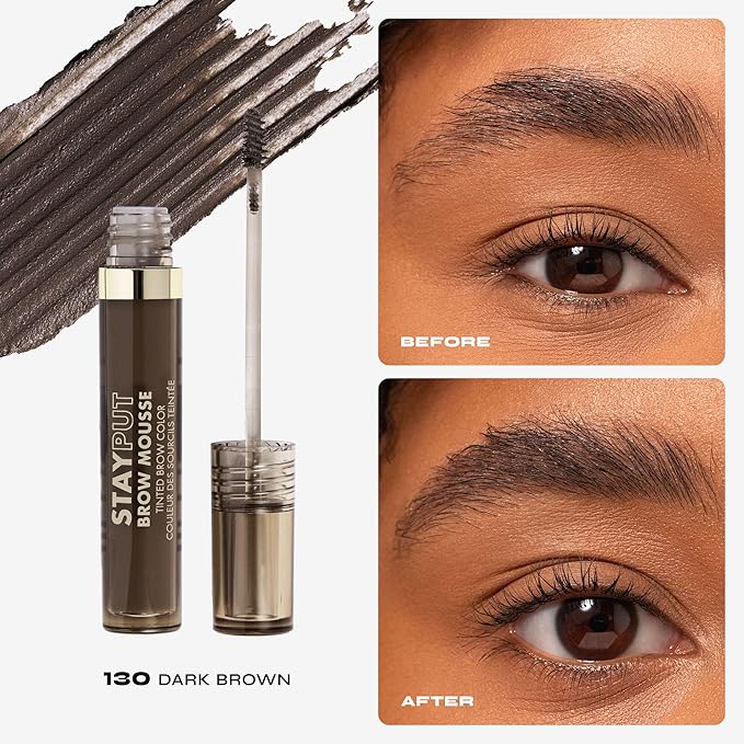 Milani Brow Tint- Stay Put Tinted Brow Mousse, Nourishing, High-Pigment infused with Shea Butter, Jojoba Seed Oil & Panthenol Vitamin B5- Dark Brown-Velvo Beauty