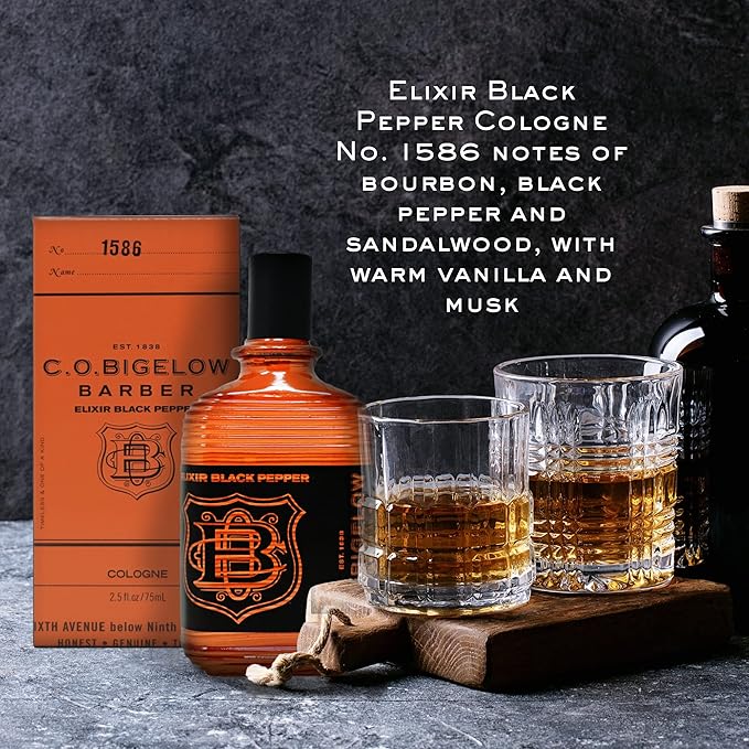 C.O. Bigelow - Elixir Black Pepper - No. 1586, 2.5 fl oz, Cologne for Men, Bourbon & Sandalwood Scented, Masculine, Refined, Long Lasting Mens Cologne-Velvo Beauty