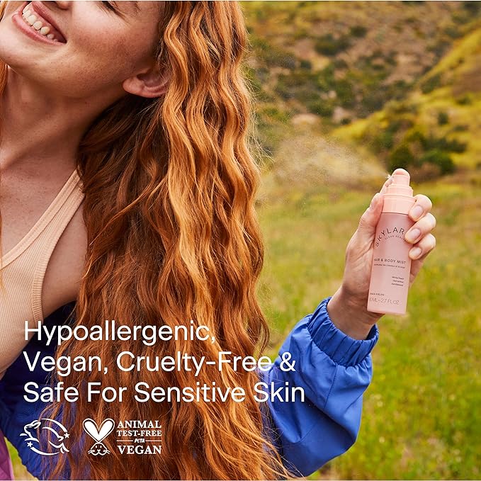 Skylar Peach Fields Hair & Body Mist | Hypoallergenic & Clean Fragrance | Vegan, Cruelty Free, and Safe For Sensitive Skin | 80 ML, 2.7 Fl Oz-Velvo Beauty