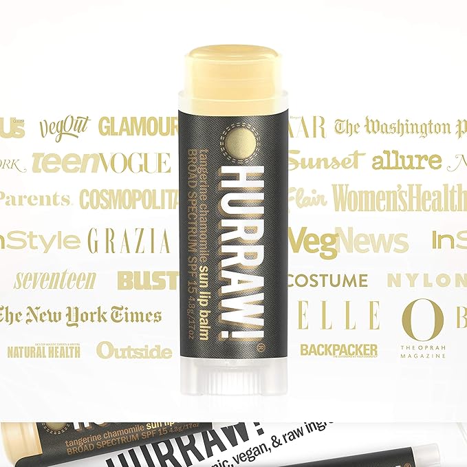Hurraw! Sun Lip Balm (Zinc Oxide Protection, Broad Spectrum SPF 15, Tangerine, Chamomile): Organic, Certified Vegan, Gluten Free. Non-GMO, 100% Natural. Bee, Shea, Soy and Palm Free. Made in USA-Velvo Beauty
