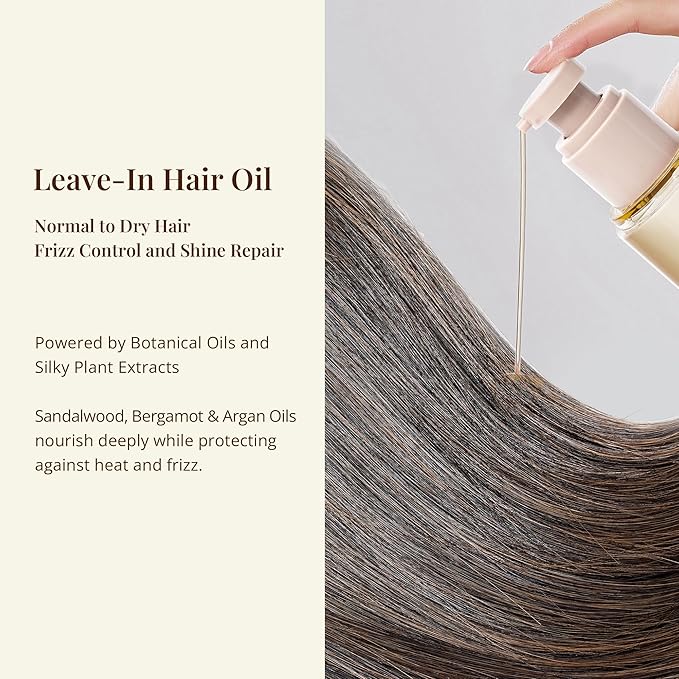 Leave-In Hair Oil with Sandalwood & Bergamot – Natural Essential Oil Aroma, Lightweight Frizz Control & Shine Enhancer for Dry or Damaged Hair – No-Rinse Oil, 3.4 fl oz (100ml)-Velvo Beauty