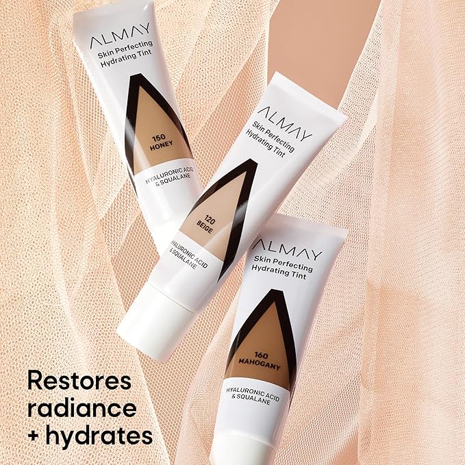 Almay Hydrating Liquid Foundation Tint, Lightweight with Light Coverage, Naturally Dewy Finish, Hypoallergenic, Dermatologist TestedFragrance Free, 140 Tan, 0.94 fl oz.-Velvo Beauty