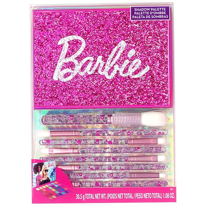 Barbie - Townley Girl 35-Well Eyeshadow Palette, Shimmery and Opaque Colors, Pigmented Blendable, 8 Application Brushes Non-Toxic 8+, Perfect for Parties, Sleepovers & Makeovers-Velvo Beauty