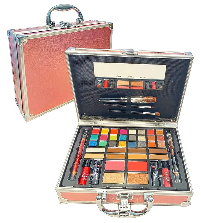 BR Carry All Trunk Professional Makeup Kit - Eyeshadow, Eyeliner, Lip Stick All In One Clear Case (RedCase)-Velvo Beauty