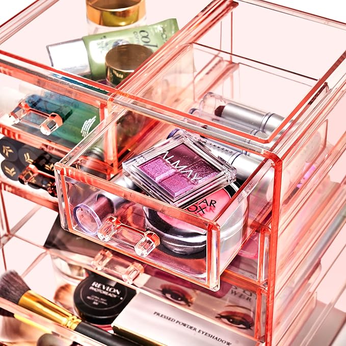 Sorbus Acrylic Makeup Organizer - Organization and Storage Case for Cosmetics Make Up & Jewelry - Big Clear Makeup Organizer for Vanity, Bathroom, College Dorm, Closet, Desk (3 Large, 4 Small Drawers)-Velvo Beauty