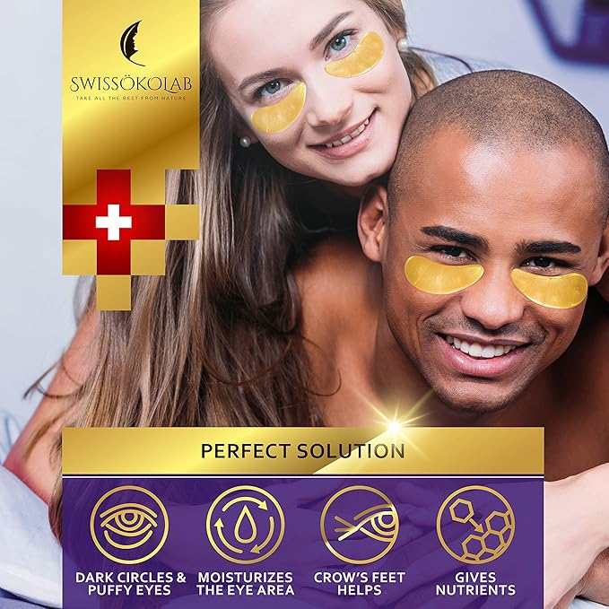 SWISSÖKOLAB Under Eye Patches For Puffy Eyes 24k Gold Eye Mask Dark Circles And Puffiness Collagen Eye Gel Pads Moisturizing & Reducing Wrinkles Anti-Aging Hyaluronic Acid (Revitalising)-Velvo Beauty