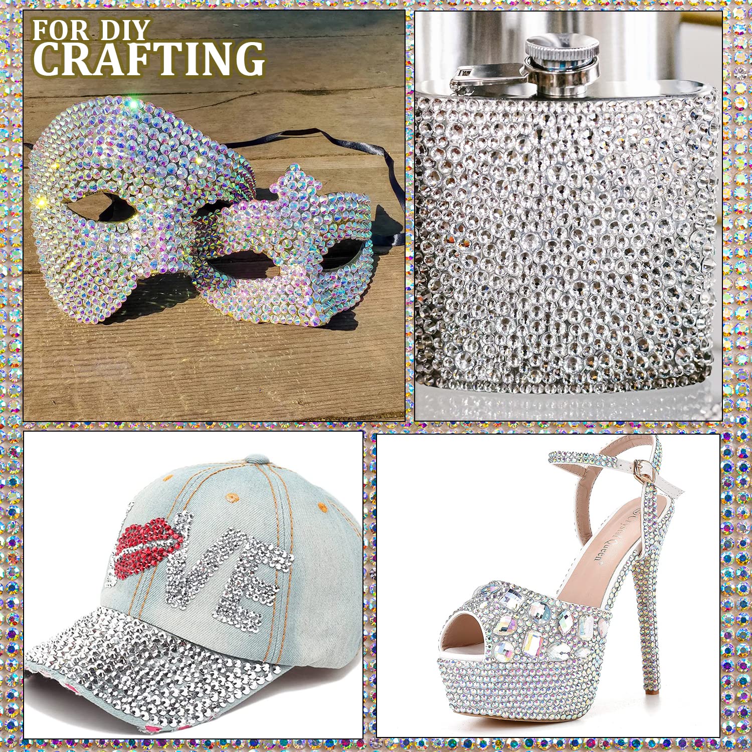 One Pack 2000 Pcs of Flatback Round AB Crystal+Transparent White Clear Rhinestones 6 Sizes (1.5-6 mm) with Nail Art Rhinestone Picker Pencil and Tweezers for DIY and Salon Use-Velvo Beauty