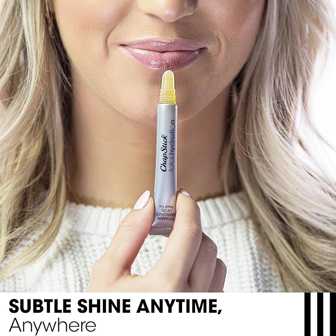 Chapstick Total Hydration Vitamin Enriched Lip Oil, Non Tinted, Vitamin c, vitamin E, Contains Omega 3 6 9, Peach Tea Flavor, 0.23 Fl Oz (Pack of 1)-Velvo Beauty