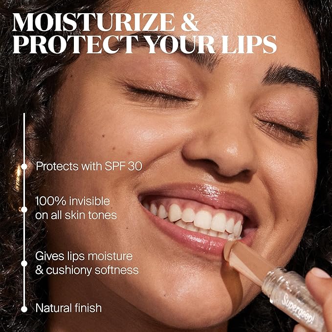 Supergoop! Lipscreen Sheer SPF 30 - Lightweight Clear Lip Balm with Acai Fruit Oil - Hydrates & Protects - Natural Finish - 0.12 oz-Velvo Beauty