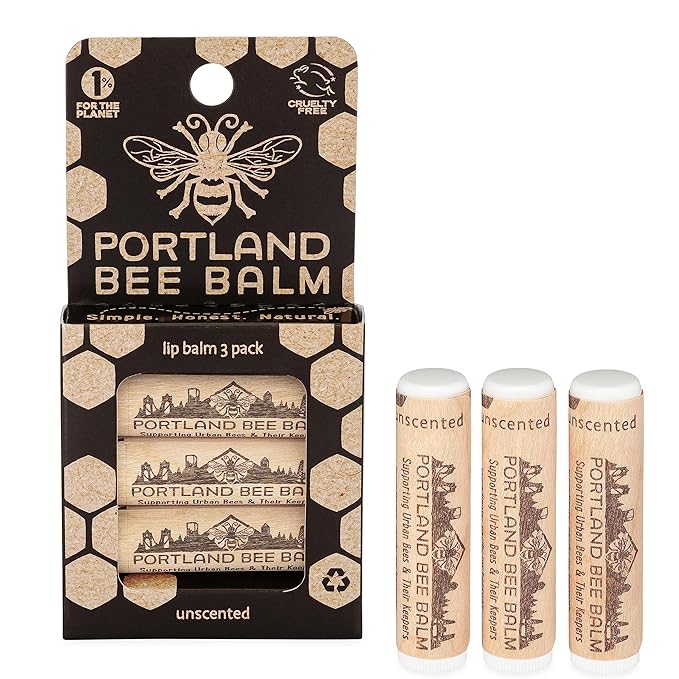 Portland Bee Balm All Natural Handmade Beeswax Based Lip Balm, Unscented 3 Count-Velvo Beauty