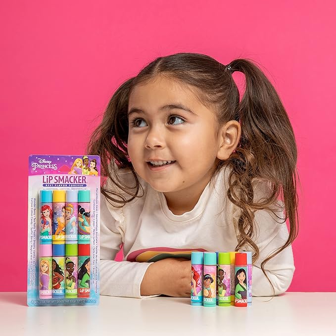 Lip Smacker Disney Princess Flavored Lip Balm Party Pack 8 Count, Clear, For Kids-Velvo Beauty