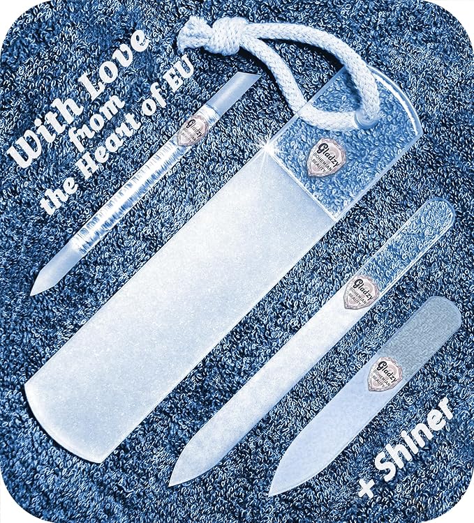 GLADZY Czech Glass Nail File Set - Multifunctional Nail Shiner Buffer, Callus Remover Foot Rasp, Glass Cuticle Pusher Manicure Stick, Etched Surface, Professional Nail Care Tool, Made in EU-Velvo Beauty