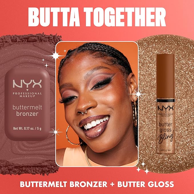 NYX PROFESSIONAL MAKEUP Butter Gloss Bling Lip Gloss, Non Sticky and Shiny Vegan Lip Makeup - Hustla-Velvo Beauty