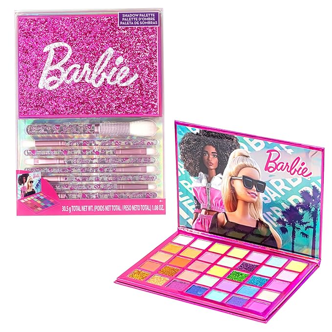 Barbie - Townley Girl 35-Well Eyeshadow Palette, Shimmery and Opaque Colors, Pigmented Blendable, 8 Application Brushes Non-Toxic 8+, Perfect for Parties, Sleepovers & Makeovers-Velvo Beauty