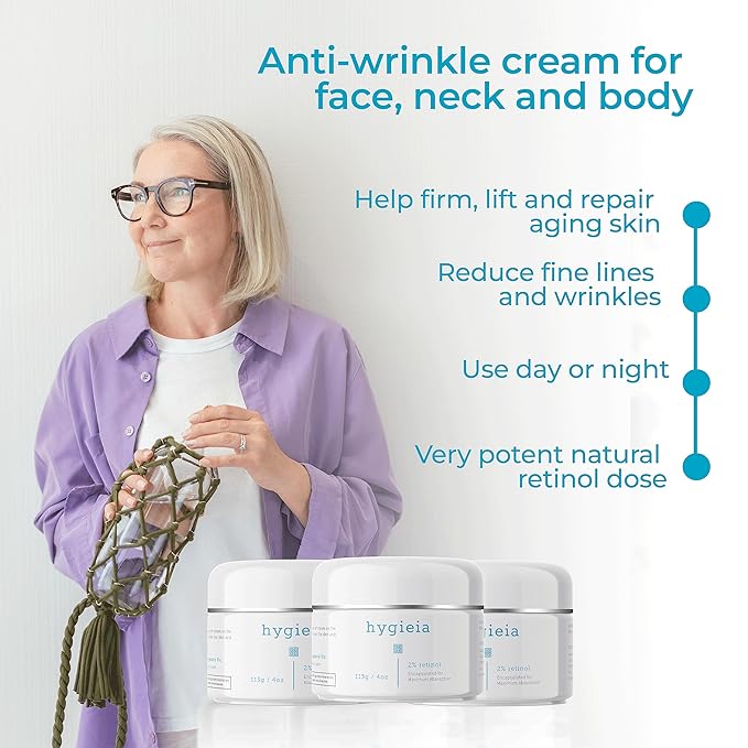 Hygieia + Encapsulated 2% Retinol Cream, 4oz – Liposomal Anti-Wrinkle Cream for Face, Neck & Body – Fast & Deep Cellular Absorption – Day or Night Cream for Firming, Lifting & Repairing Aging Skin-Velvo Beauty
