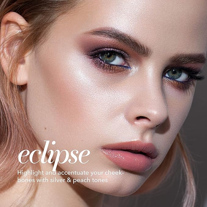 Pippa of London Eclipse Highlighter Palette 381 Make Up for Cheeks and Face with 4 Luxury Highlighters in a Silver Gold Case with Mirror-Velvo Beauty