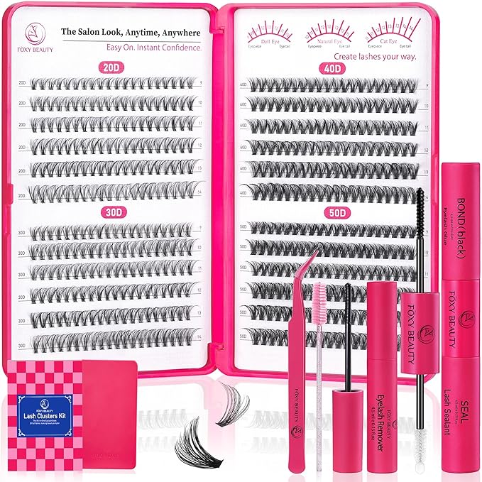 Lash Clusters - Lash Clusters Kit Lash Extension Kit with Lash Bond and Seal Cluster Eyelash Extensions Eyelash Clusters 20D30D40D50D-0.07D Lashes Clusters Eyelash Extension Kit DIY at Home Eyelashes-Velvo Beauty