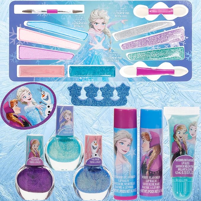 Disney Frozen Train Case Girls Beauty Set, Kids Makeup Kit for Girls, Real Washable Toy Makeup Set, Frozen Gift, Play Makeup, Pretend Play, Party Favor, Birthday, Toys Ages 3 4 5 6 7 8 9 10 11 12-Velvo Beauty