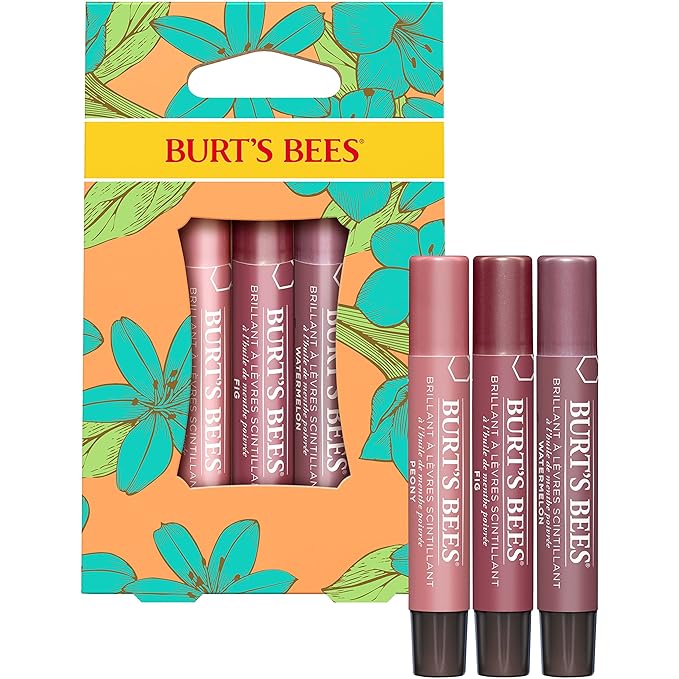 Burt's Bees Lip Balm Spring Gifts, 3 Nourishing Lip Care Shimmers for All Day Glow, Kissable Color Spring Gift Set -Peony, Fig & Rhubarb (Packaging May Vary)-Velvo Beauty