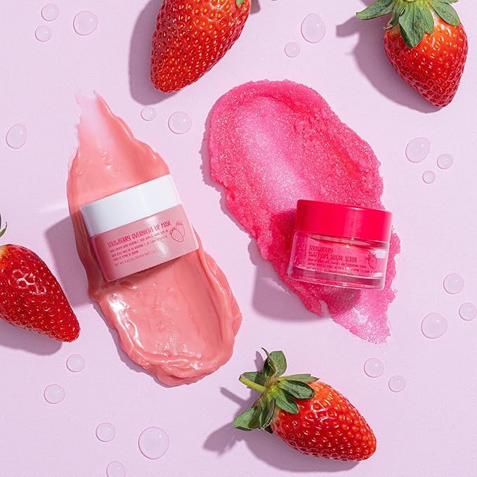 W7 Sweet Dreams Lip Scrub & Overnight Lip Mask Duo - 2Pcs Set - Strawberry Flavour - Exfoliate, Condition, Soothe & Hydrate-Velvo Beauty
